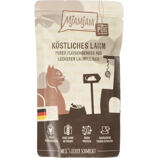 MjAMjAM Premium Wet Food for Cats, Pure Meat Enjoyment, Pure Juicy Chicken, Pack of 6 (6 x 400 g), Grain-Free with Extra Meat MjAMjAM Premium Wet Food for Cats, Pure Meat Enjoyment, Pure Juicy Chicken, Pack of 6 (6 x 400 g), Grain-Free with Extra Meat