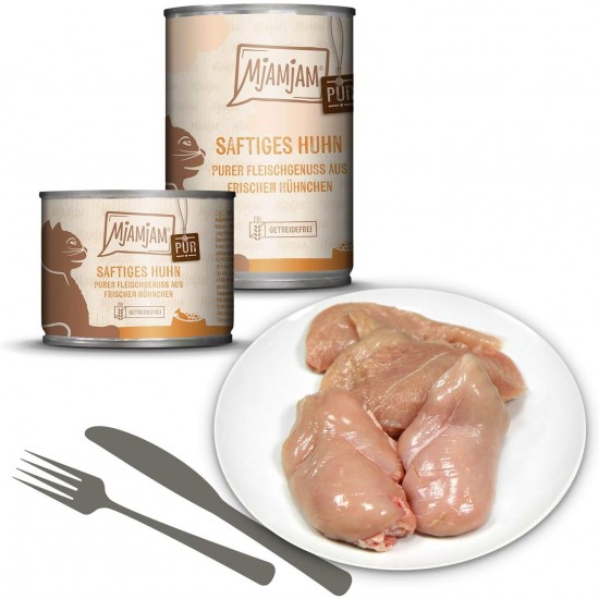 MjAMjAM Premium Wet Food for Cats, Pure Meat Enjoyment, Pure Juicy Chicken, Pack of 6 (6 x 800 g), Grain-Free with Extra Meat MjAMjAM Premium Wet Food for Cats, Pure Meat Enjoyment, Pure Juicy Chicken, Pack of 6 (6 x 800 g), Grain-Free with Extra Meat