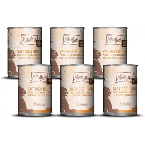 MjAMjAM Premium Wet Food for Cats, Pure Meat Enjoyment, Pure Juicy Chicken, Pack of 6 (6 x 800 g), Grain-Free with Extra Meat MjAMjAM Premium Wet Food for Cats, Pure Meat Enjoyment, Pure Juicy Chicken, Pack of 6 (6 x 800 g), Grain-Free with Extra Meat