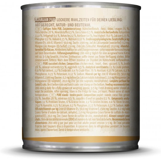 MjAMjAM Premium Wet Food for Cats, Pure Meat Enjoyment, Pure Juicy Chicken, Pack of 6 (6 x 800 g), Grain-Free with Extra Meat MjAMjAM Premium Wet Food for Cats, Pure Meat Enjoyment, Pure Juicy Chicken, Pack of 6 (6 x 800 g), Grain-Free with Extra Meat