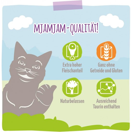 MjAMjAM Premium Wet Food for Cats, Pure Meat Enjoyment, Pure Juicy Chicken, Pack of 6 (6 x 800 g), Grain-Free with Extra Meat MjAMjAM Premium Wet Food for Cats, Pure Meat Enjoyment, Pure Juicy Chicken, Pack of 6 (6 x 800 g), Grain-Free with Extra Meat