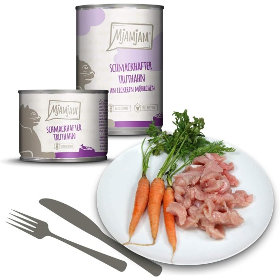 MjAMjAM Premium Wet Food for Cats, Tasty Turkey with Delicious Carrots, Pack of 6 (6 x 400 g), Grain-Free with Extra Meat MjAMjAM Premium Wet Food for Cats, Tasty Turkey with Delicious Carrots, Pack of 6 (6 x 400 g), Grain-Free with Extra Meat