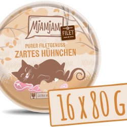 MjAMjAM Premium Wet Food for Cats, Tender Fillet of Chicken, 80 g, Pack of 16 (16 x 80 g), Natural with Extra Meat MjAMjAM Premium Wet Food for Cats, Tender Fillet of Chicken, 80 g, Pack of 16 (16 x 80 g), Natural with Extra Meat