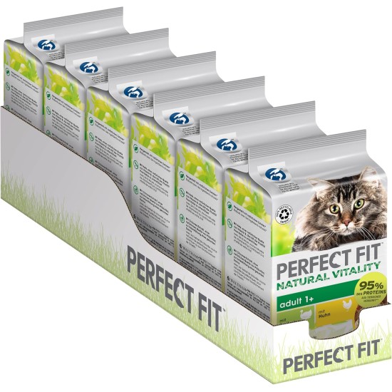 PERFECT FIT Adult 1+ Premium Wet Cat Food - 36 x 50 g Portion Bag - with Chicken and Turkey - Wet Food for Cats - No Grain