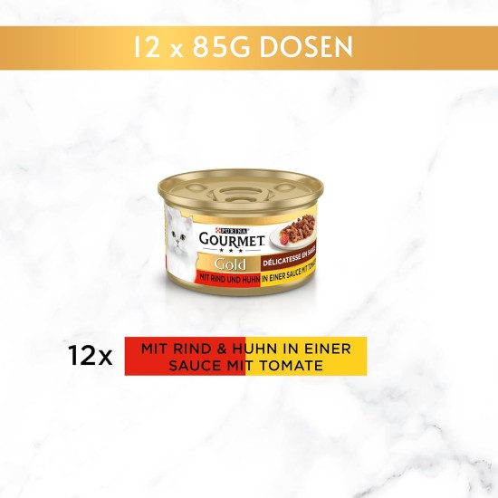 PURINA GOURMET Gold Délicatesse en Sauce Cat Food Wet with Beef and Chicken Pack of 12 (12 x 85 g) PURINA GOURMET Gold Délicatesse en Sauce Cat Food Wet with Beef and Chicken Pack of 12 (12 x 85 g)