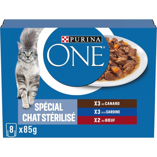 PURINA ONE BIFENSIS Sterilised Adult Cat Supports the Vitality of the Cat, Bones, Muscles, Joints in Sauce, Duck, Sardine, Beef, Fresh Bags, Pack of 10 (8 x 85 g) PURINA ONE BIFENSIS Sterilised Adult Cat Supports the Vitality of the Cat, Bones, Muscles, Joints in Sauce, Duck, Sardine, Beef, Fresh Bags, Pack of 10 (8 x 85 g)
