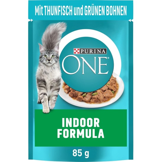 PURINA ONE Indoor Formula Wet Cat Food, Delicate Pieces in Sauce for Domestic Cats, with Tuna, Pack of 26 (26 x 85 g) PURINA ONE Indoor Formula Wet Cat Food, Delicate Pieces in Sauce for Domestic Cats, with Tuna, Pack of 26 (26 x 85 g)