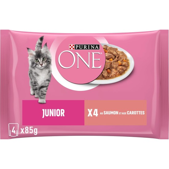 PURINA ONE Junior with Salmon for Kittens | 4 x 85g | Pack of 4 PURINA ONE Junior with Salmon for Kittens | 4 x 85g | Pack of 4