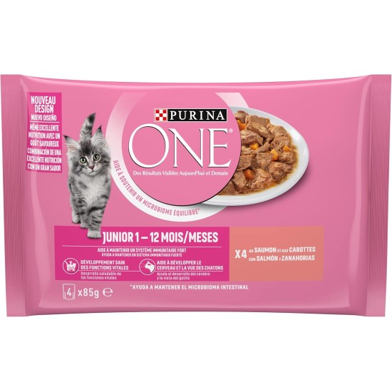 PURINA ONE Junior with Salmon for Kittens | 4 x 85g | Pack of 4 PURINA ONE Junior with Salmon for Kittens | 4 x 85g | Pack of 4
