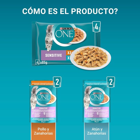 PURINA ONE Moist Cat Filellini in Sensitive Sauce with Chicken and Carrots, with Tuna and Carrots - 48 Bags of 85g (12 Packs of 4 x 85g) PURINA ONE Moist Cat Filellini in Sensitive Sauce with Chicken and Carrots, with Tuna and Carrots - 48 Bags of 85g (12 Packs of 4 x 85g)