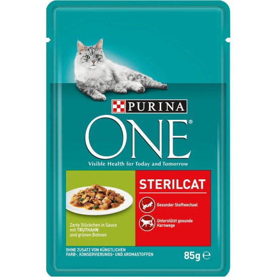 PURINA ONE STERILCAT Wet Cat Food, Delicate Pieces in Sauce for Sterilised Cats, with Turkey, Pack of 26 (26 x 85 g) PURINA ONE STERILCAT Wet Cat Food, Delicate Pieces in Sauce for Sterilised Cats, with Turkey, Pack of 26 (26 x 85 g)