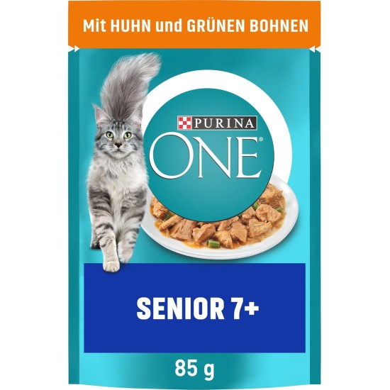PURINA ONE Senior 7+ Wet Cat Food, Delicate Pieces in Sauce with Chicken, Pack of 26 (26 x 85 g)