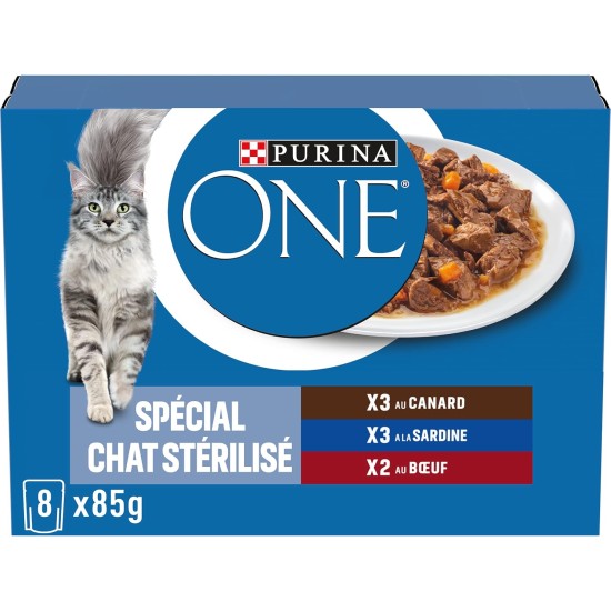 PURINA ONE Sterilised Cat Conical Sauce Sardines Duck Beef 8 x 85g PURINA ONE Sterilised Cat Conical Sauce Sardines Duck Beef 8 x 85g
