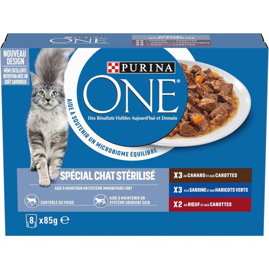 PURINA ONE Sterilised Cat Conical Sauce Sardines Duck Beef 8 x 85g PURINA ONE Sterilised Cat Conical Sauce Sardines Duck Beef 8 x 85g