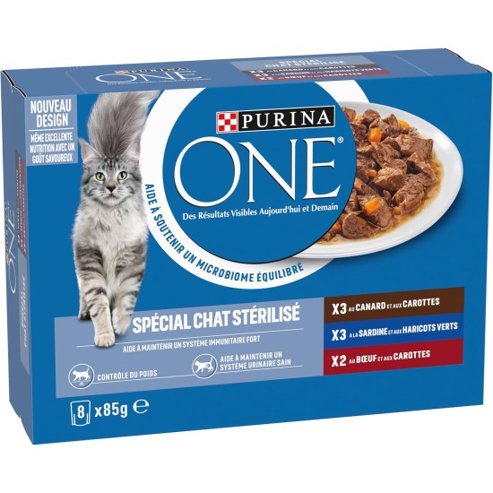 PURINA ONE Sterilised Cat Conical Sauce Sardines Duck Beef 8 x 85g PURINA ONE Sterilised Cat Conical Sauce Sardines Duck Beef 8 x 85g