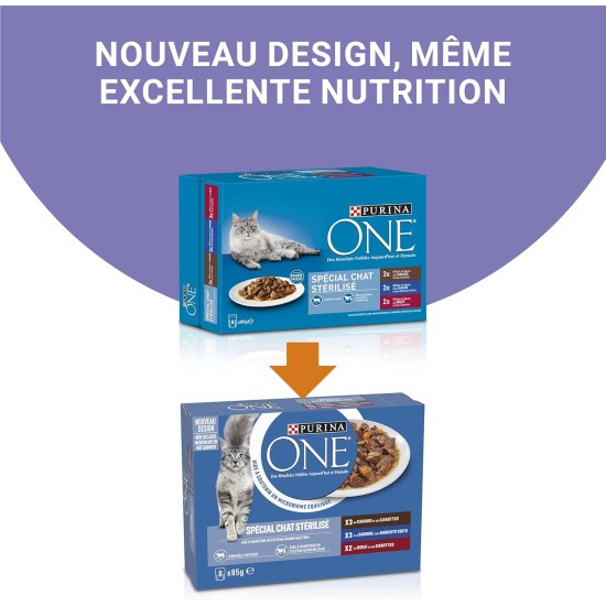PURINA ONE Sterilised Cat Conical Sauce Sardines Duck Beef 8 x 85g PURINA ONE Sterilised Cat Conical Sauce Sardines Duck Beef 8 x 85g