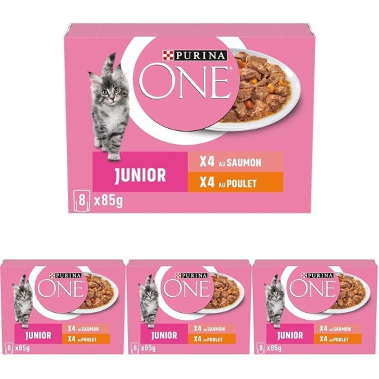 PURINA One Junior 8 x 85g Dispersion Sauce Assorted Flavours Salmon and Chicken Kitten PURINA One Junior 8 x 85g Dispersion Sauce Assorted Flavours Salmon and Chicken Kitten