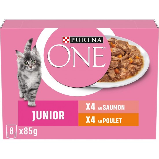 PURINA One Junior 8 x 85g Dispersion Sauce Assorted Flavours Salmon and Chicken Kitten PURINA One Junior 8 x 85g Dispersion Sauce Assorted Flavours Salmon and Chicken Kitten