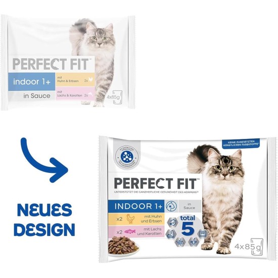 Perfect Fit Indoor 1+ Wet Food for Adult House Cats from 1 Year, Supports Vitality, Different Varieties Perfect Fit Indoor 1+ Wet Food for Adult House Cats from 1 Year, Supports Vitality, Different Varieties