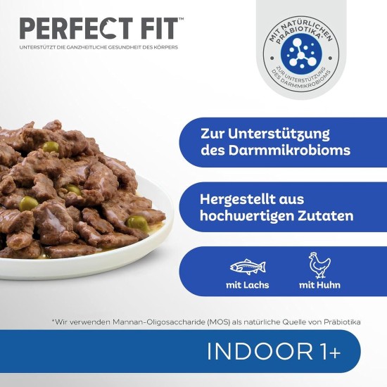 Perfect Fit Indoor 1+ Wet Food for Adult House Cats from 1 Year, Supports Vitality, Different Varieties Perfect Fit Indoor 1+ Wet Food for Adult House Cats from 1 Year, Supports Vitality, Different Varieties