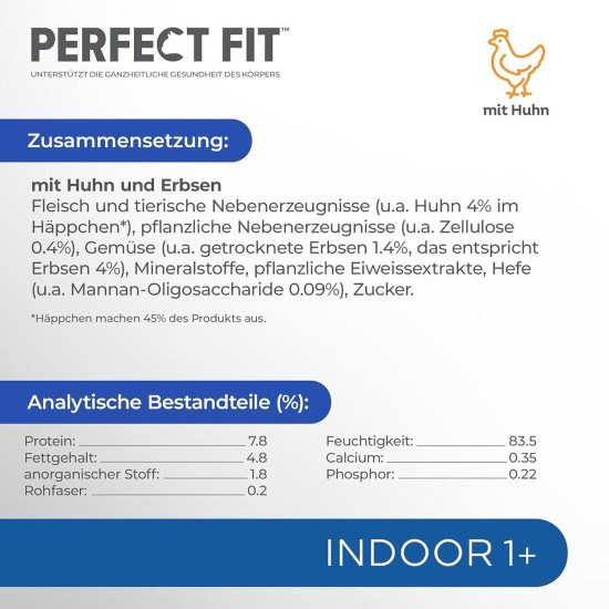 Perfect Fit Indoor 1+ Wet Food for Adult House Cats from 1 Year, Supports Vitality, Different Varieties Perfect Fit Indoor 1+ Wet Food for Adult House Cats from 1 Year, Supports Vitality, Different Varieties