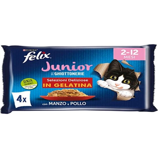 Purina Felix Le Ghiottonerie Moisture for Cats Junior with Beef and Chicken, 48 Bags of 85 g Purina Felix Le Ghiottonerie Moisture for Cats Junior with Beef and Chicken, 48 Bags of 85 g