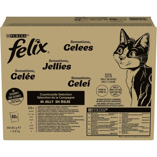 Purina Felix Sensations Wet Cat Food with Beef, Chicken, Duck, Lamb, 80 Bags of 85 g, Pack of 1 Purina Felix Sensations Wet Cat Food with Beef, Chicken, Duck, Lamb, 80 Bags of 85 g, Pack of 1