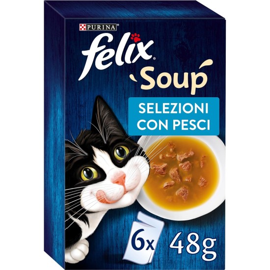 Purina Felix Soup Original Wet Cat Food with Cod, Tuna and Platessa - 8 Packs of 48 Bags of 48 g Each Purina Felix Soup Original Wet Cat Food with Cod, Tuna and Platessa - 8 Packs of 48 Bags of 48 g Each