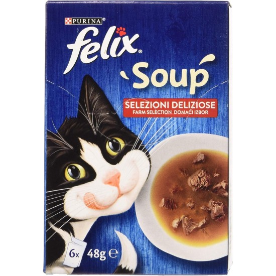 Purina Felix Soup Original Wet Cat Food with Cod, Tuna and Platessa - 8 Packs of 48 Bags of 48 g Each Purina Felix Soup Original Wet Cat Food with Cod, Tuna and Platessa - 8 Packs of 48 Bags of 48 g Each