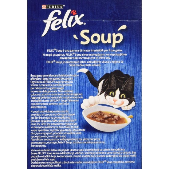 Purina Felix Soup Original Wet Cat Food with Cod, Tuna and Platessa - 8 Packs of 48 Bags of 48 g Each Purina Felix Soup Original Wet Cat Food with Cod, Tuna and Platessa - 8 Packs of 48 Bags of 48 g Each