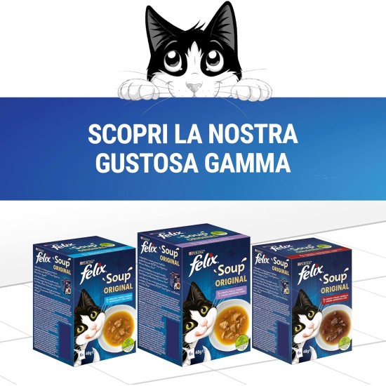 Purina Felix Soup Original Wet Cat Food with Cod, Tuna and Platessa - 8 Packs of 48 Bags of 48 g Each Purina Felix Soup Original Wet Cat Food with Cod, Tuna and Platessa - 8 Packs of 48 Bags of 48 g Each