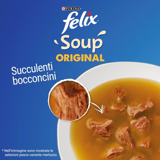 Purina Felix Soup Original Wet Cat Food with Cod, Tuna and Platessa - 8 Packs of 48 Bags of 48 g Each Purina Felix Soup Original Wet Cat Food with Cod, Tuna and Platessa - 8 Packs of 48 Bags of 48 g Each