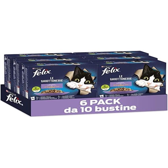 Purina Felix Wet Cat Food with Beef, Chicken, Salmon and Tuna, 60 Bags of 85 g Purina Felix Wet Cat Food with Beef, Chicken, Salmon and Tuna, 60 Bags of 85 g