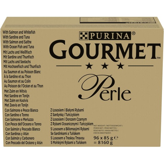 Purina Gourmet Filletini Beads in Moist Sauce Cats with Salmon, Sardines, Cod, Sea Fish, 96 Bags of 85g Purina Gourmet Filletini Beads in Moist Sauce Cats with Salmon, Sardines, Cod, Sea Fish, 96 Bags of 85g
