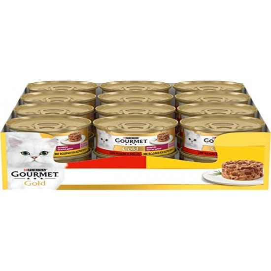 Purina Gourmet Gold Geflechte di Gusto Wet Cat Food with Chicken and Beef, 24 Tubs of 85 g Purina Gourmet Gold Geflechte di Gusto Wet Cat Food with Chicken and Beef, 24 Tubs of 85 g