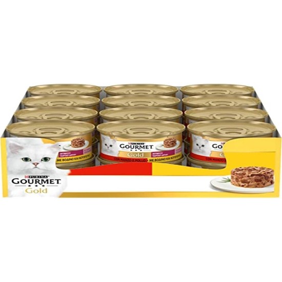 Purina Gourmet Gold Geflechte di Gusto Wet Cat Food with Chicken and Beef, 24 Tubs of 85 g Purina Gourmet Gold Geflechte di Gusto Wet Cat Food with Chicken and Beef, 24 Tubs of 85 g