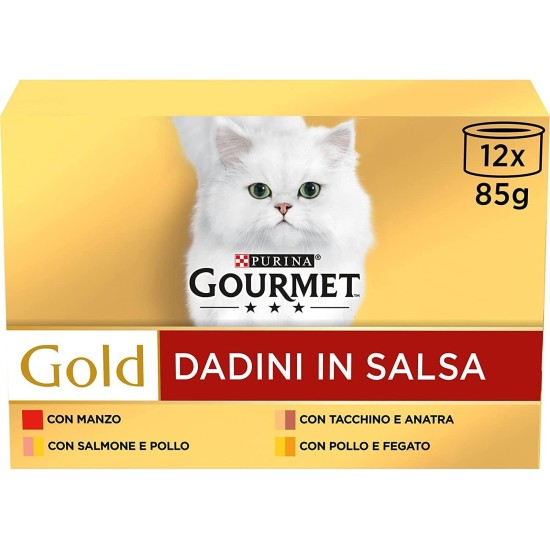 Purina Gourmet Gold Moist Cat Cubes in Sauce with Vegetables with Duck, Trouta, Veal Rabbit - 96 Cans of 85 g Each (12 Packs of 8 x 85 g) Purina Gourmet Gold Moist Cat Cubes in Sauce with Vegetables with Duck, Trouta, Veal Rabbit - 96 Cans of 85 g Each (12 Packs of 8 x 85 g)
