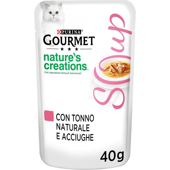 Purina Gourmet Nature's Creations Soup Moisture Cats in Delicate Broth with Natural Tuna and Steel, 32 Bags of 40 g, Ciacuna Purina Gourmet Nature's Creations Soup Moisture Cats in Delicate Broth with Natural Tuna and Steel, 32 Bags of 40 g, Ciacuna