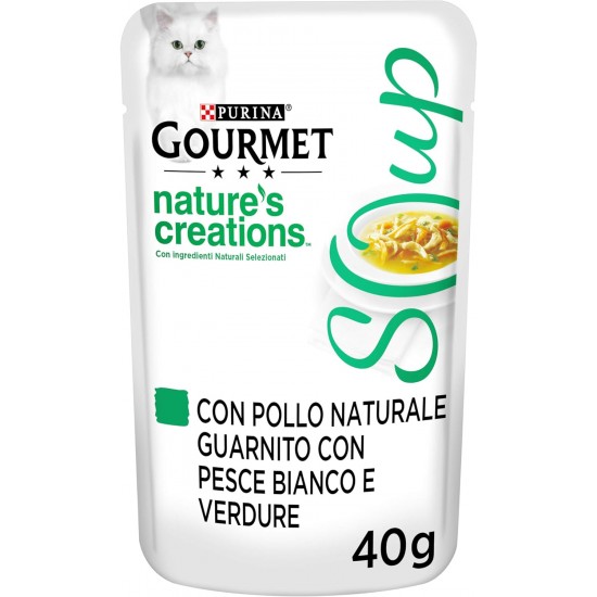 Purina Gourmet Nature's Creations Wet Soup Cats with Chicken, White Fish and Vegetables, 32 Bags of 40 g Purina Gourmet Nature's Creations Wet Soup Cats with Chicken, White Fish and Vegetables, 32 Bags of 40 g