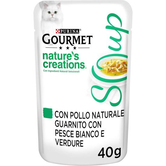 Purina Gourmet Nature's Creations Wet Soup Cats with Chicken, White Fish and Vegetables, 32 Bags of 40 g Purina Gourmet Nature's Creations Wet Soup Cats with Chicken, White Fish and Vegetables, 32 Bags of 40 g