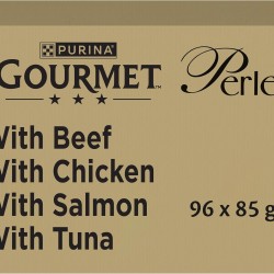 Purina Gourmet Perlen Fillets in Sauce Wet Food for Cats with Beef, Chicken, Salmon, Tuna, 96 Bags of 85 g Purina Gourmet Perlen Fillets in Sauce Wet Food for Cats with Beef, Chicken, Salmon, Tuna, 96 Bags of 85 g