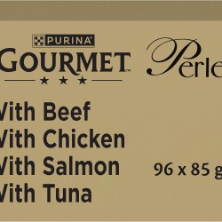 Purina Gourmet Perlen Fillets in Sauce Wet Food for Cats with Beef, Chicken, Salmon, Tuna, 96 Bags of 85 g Purina Gourmet Perlen Fillets in Sauce Wet Food for Cats with Beef, Chicken, Salmon, Tuna, 96 Bags of 85 g