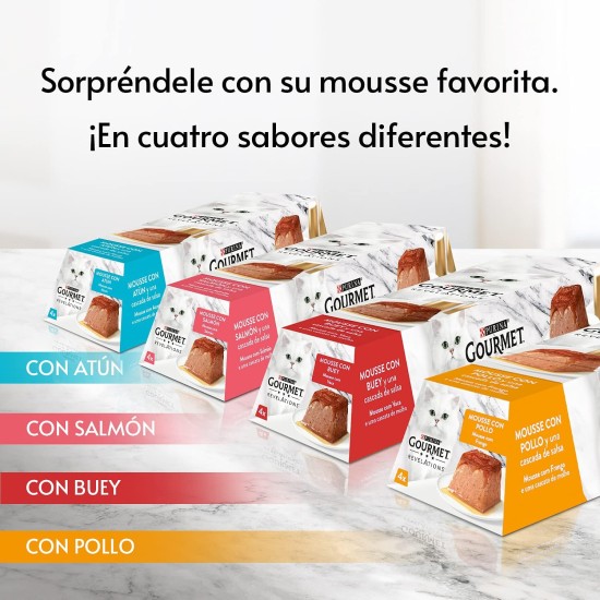 Purina Gourmet Revelations Mousse with Sauce Wet Food for Cats with Chicken - 6 Packs of 4 Pyramids of 57g - 24 Pyramids Purina Gourmet Revelations Mousse with Sauce Wet Food for Cats with Chicken - 6 Packs of 4 Pyramids of 57g - 24 Pyramids