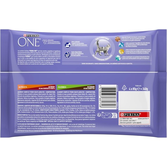 Purina One - Special Food in Sauce Beef/Chicken/Duck and Turkey for Cats with Appetite, 340 g Purina One - Special Food in Sauce Beef/Chicken/Duck and Turkey for Cats with Appetite, 340 g