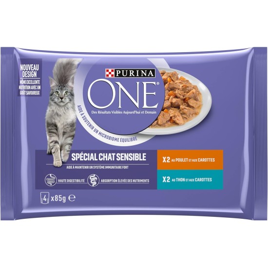 Purina One cut in sauce, meal for adult cats, chicken + tuna, 12 (4 x 85 g) Purina One cut in sauce, meal for adult cats, chicken + tuna, 12 (4 x 85 g)