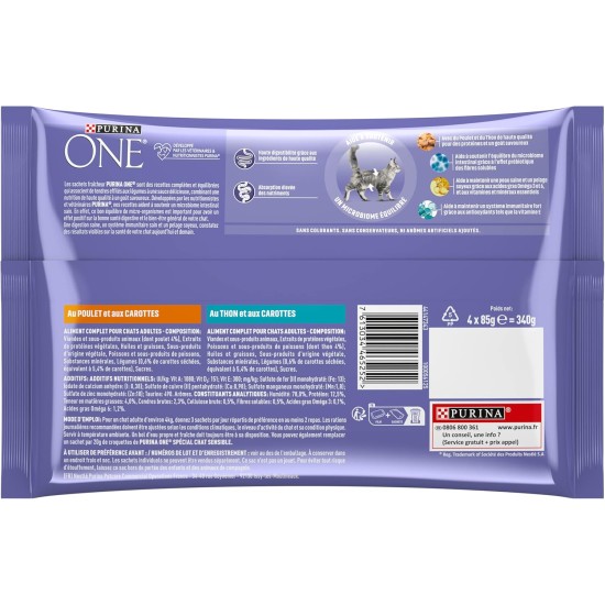 Purina One cut in sauce, meal for adult cats, chicken + tuna, 12 (4 x 85 g) Purina One cut in sauce, meal for adult cats, chicken + tuna, 12 (4 x 85 g)