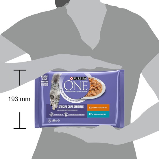 Purina One cut in sauce, meal for adult cats, chicken + tuna, 12 (4 x 85 g) Purina One cut in sauce, meal for adult cats, chicken + tuna, 12 (4 x 85 g)