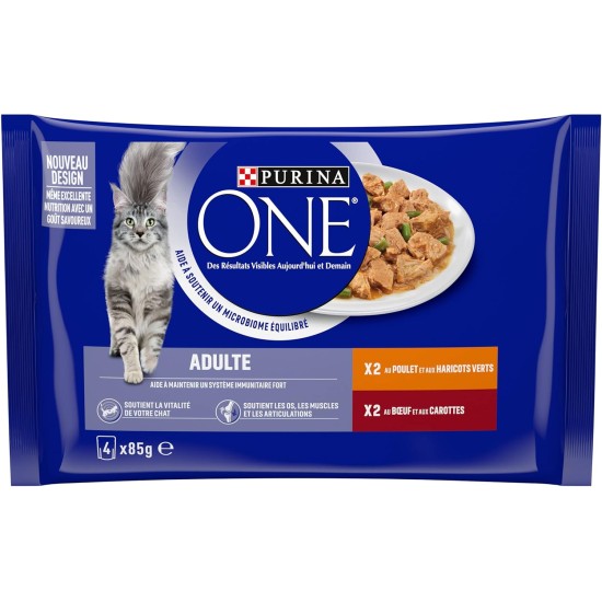 Purina One cut in sauce, meal for adult cats, chicken + tuna, 12 (4 x 85 g) Purina One cut in sauce, meal for adult cats, chicken + tuna, 12 (4 x 85 g)