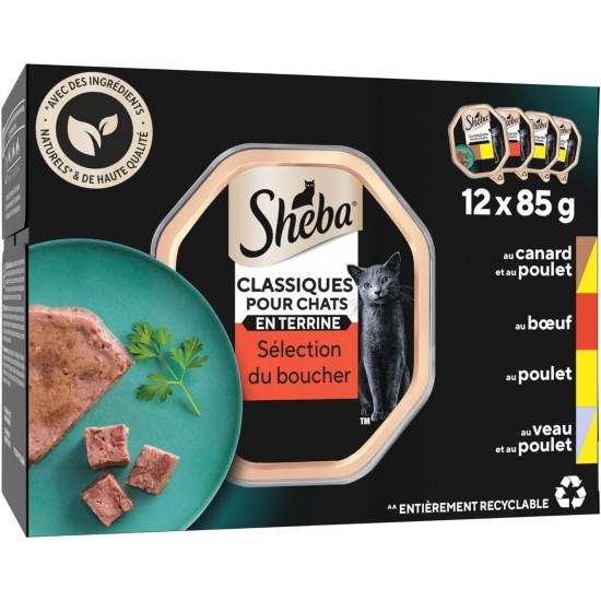 SHEBA® Classic Adult Cat Terrine Butcher Selection 4 Varieties 12 x 85g SHEBA® Classic Adult Cat Terrine Butcher Selection 4 Varieties 12 x 85g