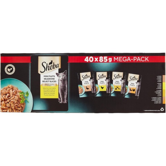 SHEBA Mini Fillets - Fresh Bag in Sauce Selection of Poultry for Adult Cats - 40 x 85g SHEBA Mini Fillets - Fresh Bag in Sauce Selection of Poultry for Adult Cats - 40 x 85g